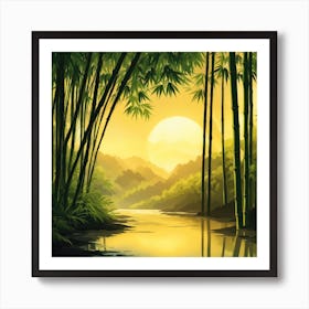 A Stream In A Bamboo Forest At Sun Rise Square Composition 327 Art Print