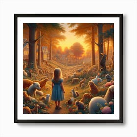 Little Girl And Her Animals Art Print