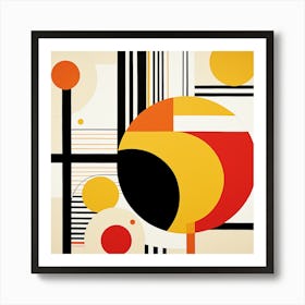 Abstract Geometric Circles and Stripes. Yellow, Red and Black Art Print