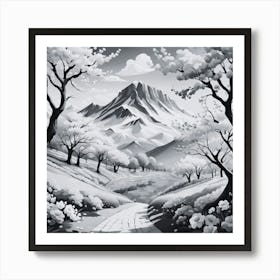 Black And White Landscape Painting 1 Art Print