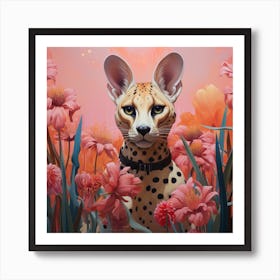 Serval Pink Jungle Animal Portrait Art Print