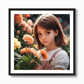 Little Girl With Flowers Art Print