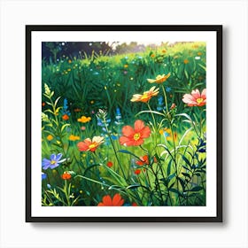 Anime Xl Multicolored Wildflowers Watercolor 003 Art Print