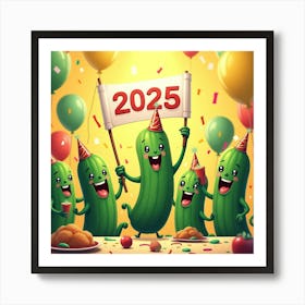 Flux Dev A Vibrant And Lively Illustration Of A Pickle Party C 0 Art Print