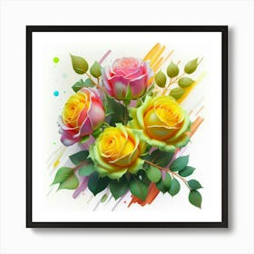 Watercolor design with beautiful roses oil painting abstract 10 Art Print