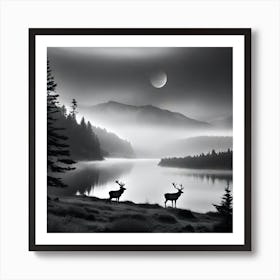 Black And White Deer 1 Art Print