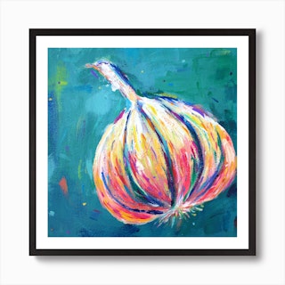 Garlic In Teal Square Art Print