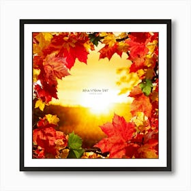 An Array Of Sun Kissed Leaves In Blazing Autumn Hues Captured Within An Ornate Seasonal Frame With (1) Art Print