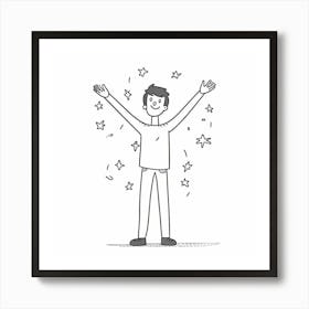 Happy Man With Stars Vector Illustration Art Print