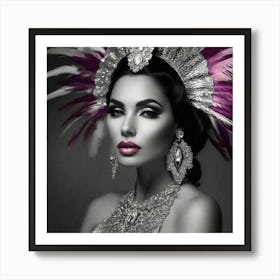 Beautiful Woman In Feathers 1 Art Print