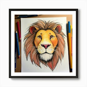 Lion Drawing 11 Art Print