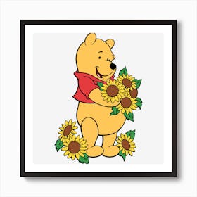 Winnie The Pooh Sunflowers Art Print