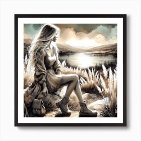 Girl Sitting In Grass Art Print