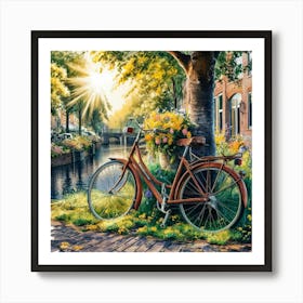 Bicycle On The Canal Art Print