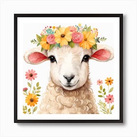 Floral Baby Sheep Nursery Illustration (8) Art Print