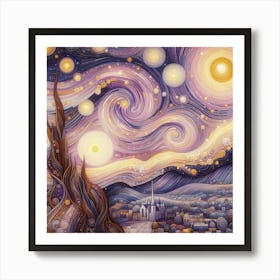 The Milky Way In Shades Of Honey And Lavender Swirls Klimt Style 2 Art Print