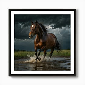 Horse Running In Water 1 Art Print