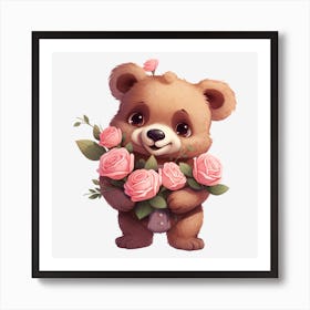 Teddy Bear With Roses 2 Art Print