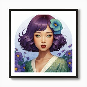 Asian Girl With Purple Hair Art Print