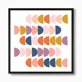Fun Geometric Shapes in Purple Navy and Peach Art Print