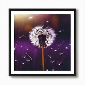 Floating White Dandelion Seeds against Purple Art Print