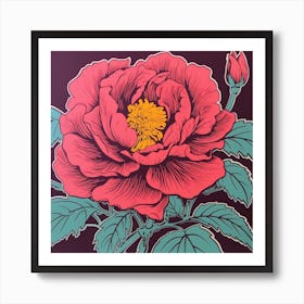 Peony 4 Pop Art Illustration Square Art Print