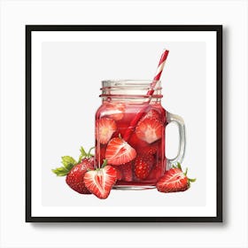 Strawberry Juice In A Mason Jar 3 Art Print