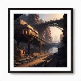 Slum District Beneath The Rusty Railway Bridge Art Print