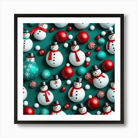 A Christmas Theme Art Having Snowmancandiesteal Red And White Theme Abstract Pattern By Jacob 603484836 (2) Art Print