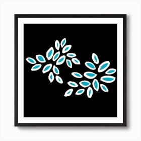 White Turquoise On Black Petals Oval Art Print