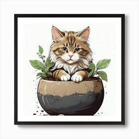 Cat In A Pot 1 Art Print