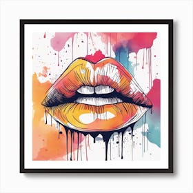 An Abstract Watercolour Painting Of A Cute Lips, Colourful, Whole Image, No Background, 8k, Paint Dr (1) Art Print