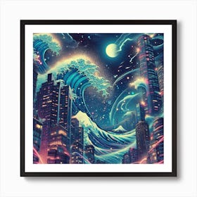 Cityscape Tsunami Art Print