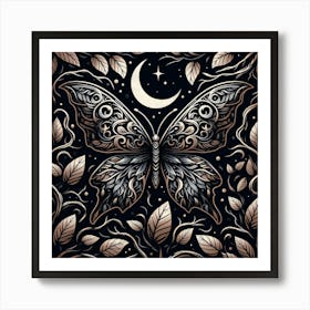 Butterfly And Moon Art Print