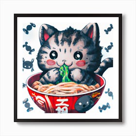 Kitty In A Bowl Of Noodles Art Print