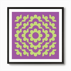 Midcentury Modern Abstract Geometric Flower Pattern Floral in Purple Forest Sage Green 2 Art Print