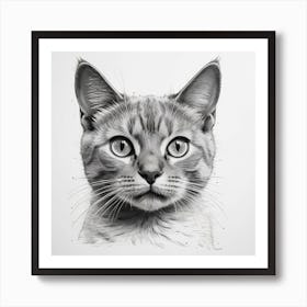 Black And White Drawing Of A Cat Art Print