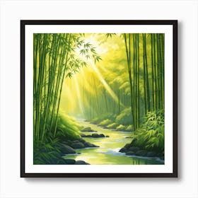 A Stream In A Bamboo Forest At Sun Rise Square Composition 263 Art Print