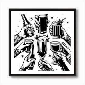 Beer Drinking Hands Art Print