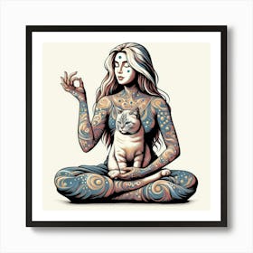 Yogi Woman With Cat Art Print