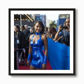 A Sexy Black Woman A Black Latex Dress Attending an Event Daylight Long Black Hair Arms on the Red Carpet - Created by Midjourney Art Print