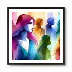 Watercolor Portrait Of Women Poster