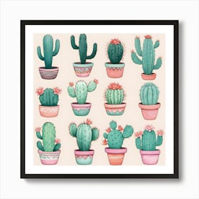 Cactus Flowers Plants Potted Plants Succulent Cute Bloom Blooming Nature Art Print