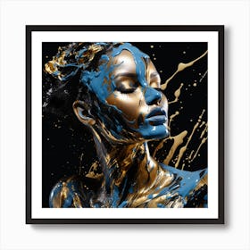 Gold And Blue Paint 1 Art Print