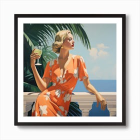 Girl With A Glass Art Print