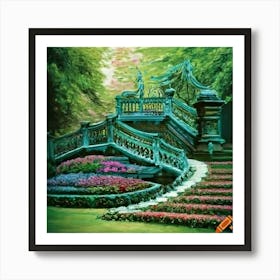 Craiyon 221348 Monet Viktorian Garden Rennaissance Rococo Entre On Garden Curved Stairs Garden Palac Art Print