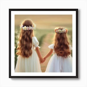 Two Little Girls Holding Hands Art Print