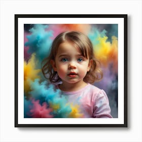 Portrait Of A Cute Baby Girl Bright Colors Art Print