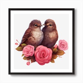 Birds On Roses 3 Art Print