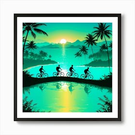 Beautiful Life of Youth, Riding Bicycle With Friends at Sunset Art Print